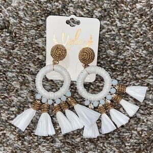 New White and Gold Tassel Earrings